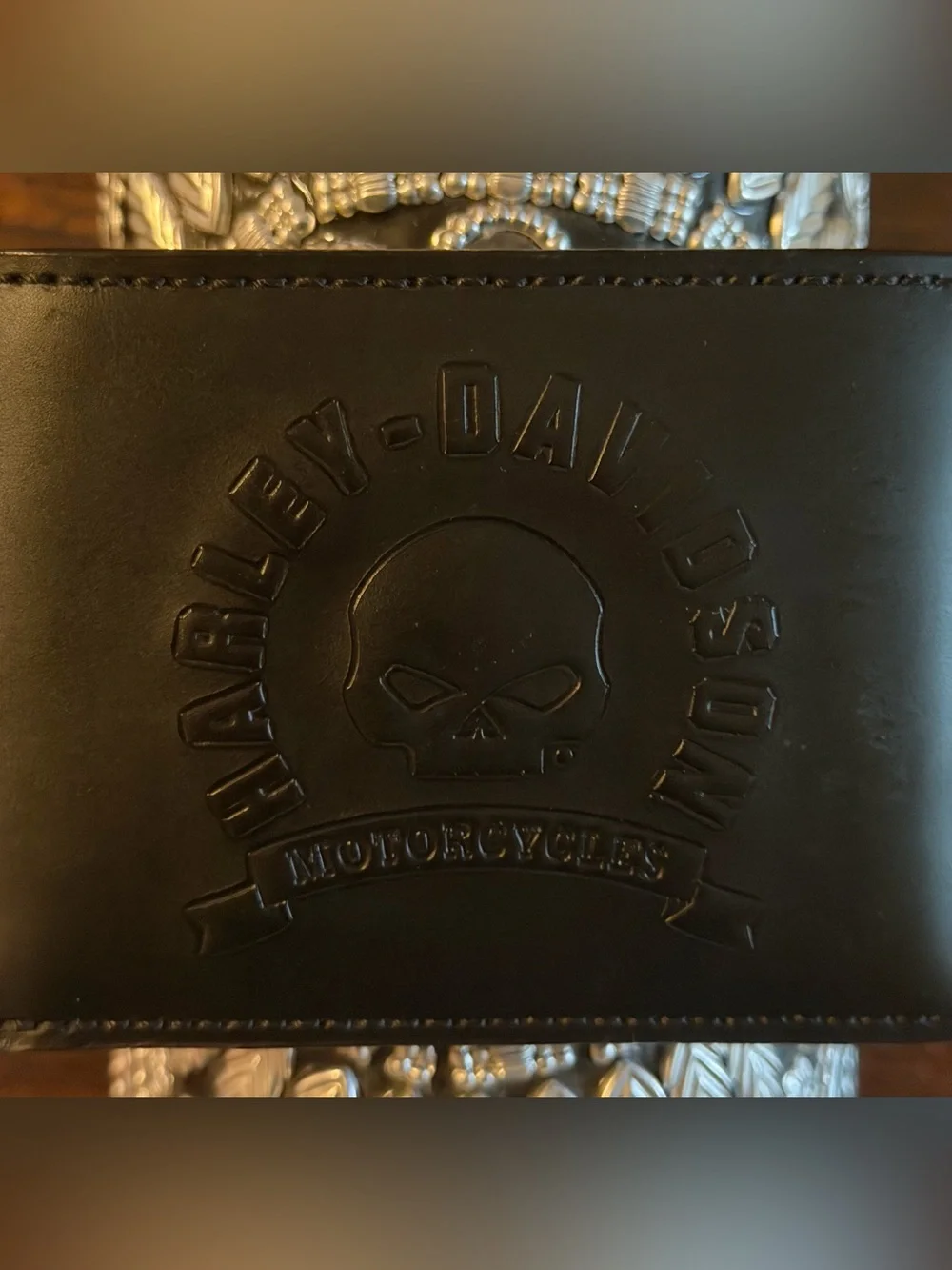 Harley Davidson Black Leather Embossed Skull Bifold Wallet NWOT